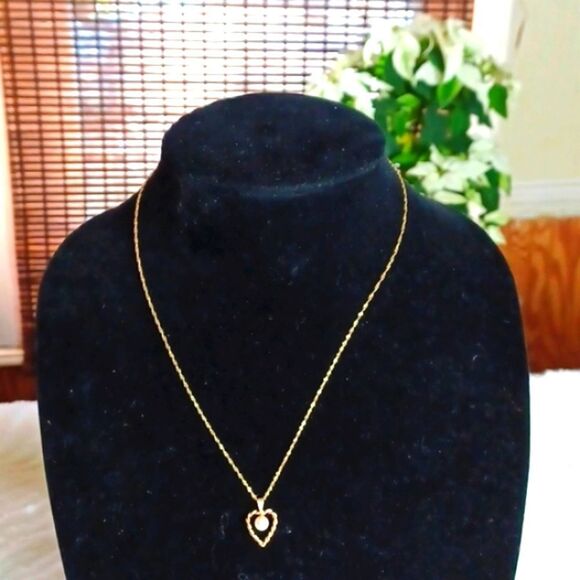 14KT REAL Gold Twist‎ Chain /W Twist Heart Pearl Pendant 2.1 Grams - Picture 4 of 11